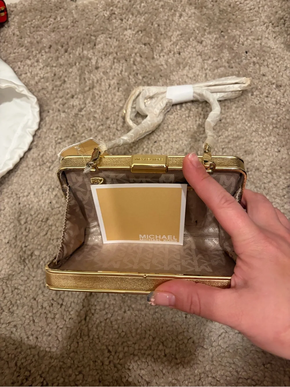 Michael Kors Gold Quilted Metallic Clutch